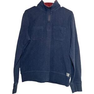Lucky Brand 1/4 Zip Sweater Long Sleeve Collared Flat Front Chest Pockets Navy M